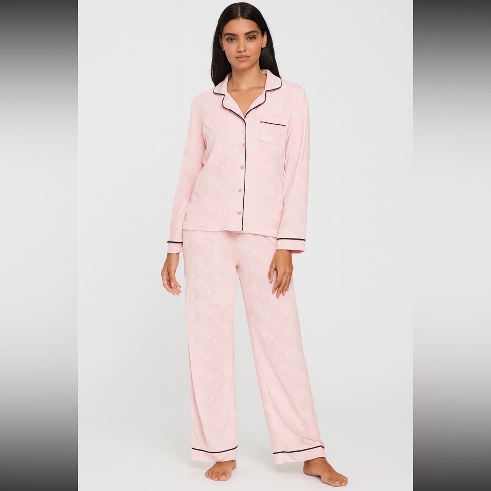Juicy Couture Pink Polyester Button Down Blend Pajama Set Women’s‎ Large